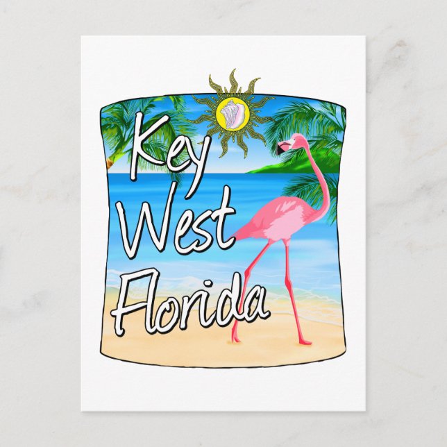 Key West Pink Flamingo Florida Keys Postkarte (Vorderseite)