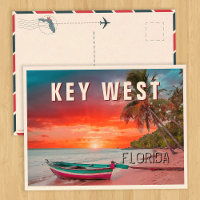Key West Postcard Florida Palm Tree Beach Vintag