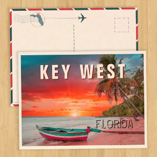 Key West Postcard Florida Palm Tree Beach Vintag Postkarte