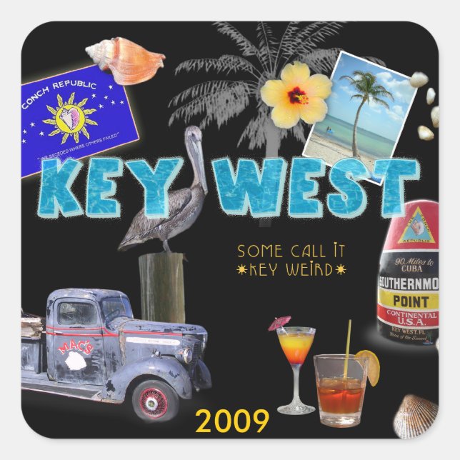Key West Quadratischer Aufkleber (Vorderseite)
