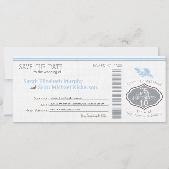 Key West Save the Date Boarding Pass (Vorderseite)