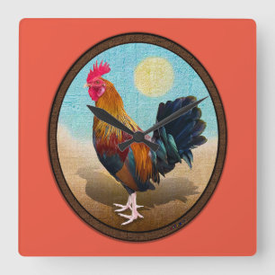 Key West - Sinti und Roma Rooster Vintag Oval Quadratische Wanduhr