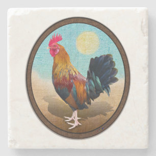 Key West - Sinti und Roma Rooster Vintag Oval Steinuntersetzer