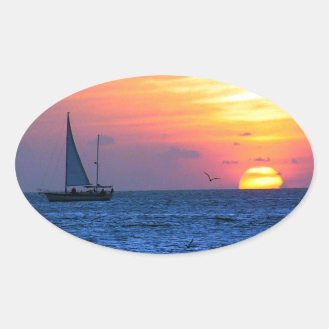 Key West Sunset Ovaler Aufkleber (Vorderseite)