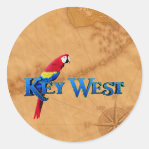 Key West und Karte Runder Aufkleber