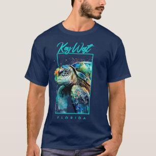 Key West-Wasserfarben-Porträt einer Meeresschildkr T-Shirt
