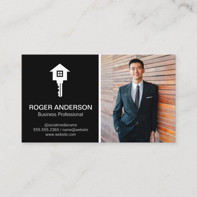 Key-Zuhause-Logo | Business Man Business Card Visitenkarte (Vorderseite)