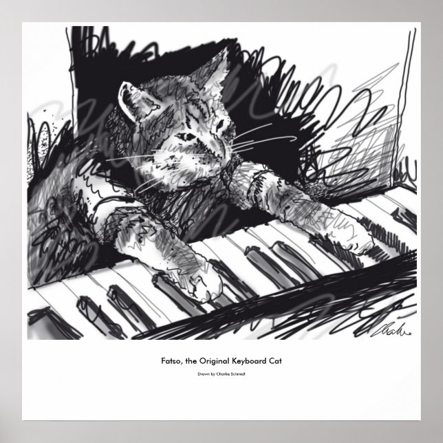 Keyboard Cat Zeichnend Poster (Vorne)