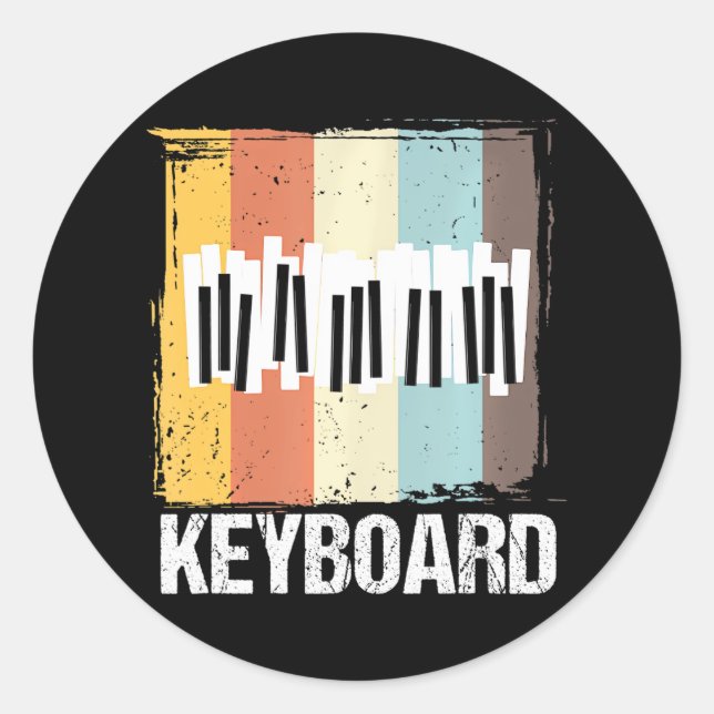 Keyboarder Pianist Retro Keyboard Piano Player Runder Aufkleber (Vorderseite)