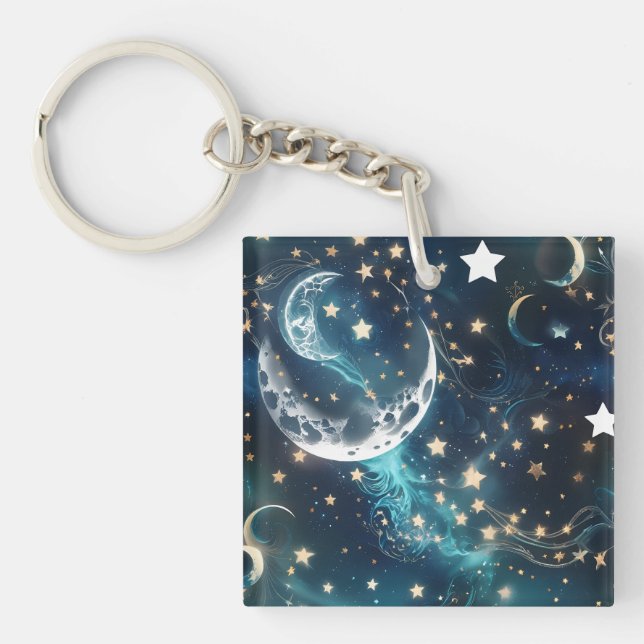 Keychain - Icy Blue Celestial Moon  (Devant)