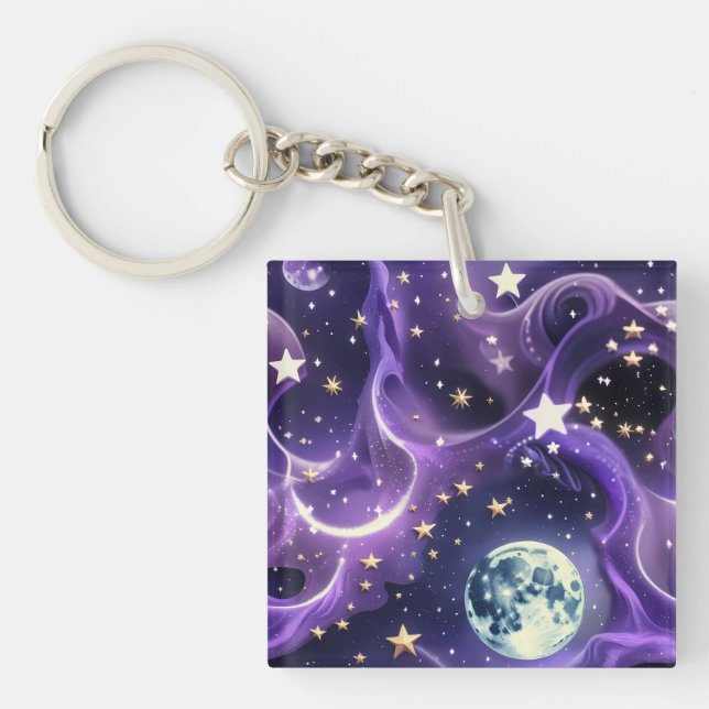 Keychain - Lavender Purple Celestial Moon Phases (Devant)