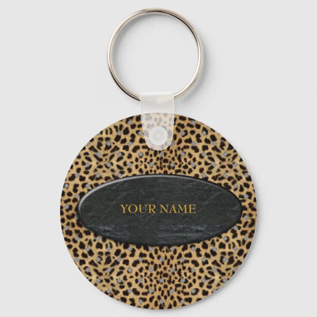 Keychain Leopard Stone Add Your Name Schlüsselanhänger (Vorderseite)