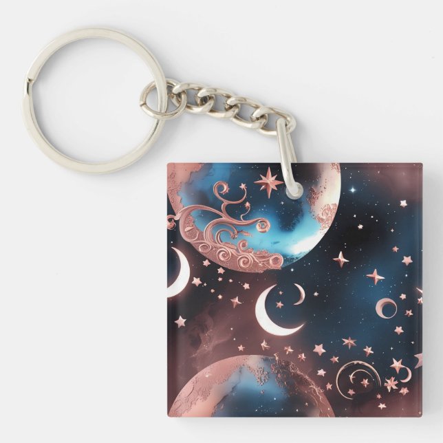 Keychain - Rose Gold Celestial Moon Schlüsselanhänger (Vorderseite)