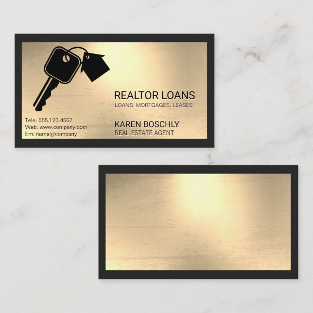 Keys House-Logo | Metallischer Hintergrund Visitenkarte (Vorne/Hinten)