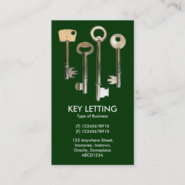 Keys - White on Dark Green Visitenkarte (Vorderseite)