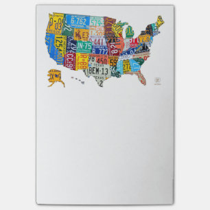 Kfz-Kennzeichen-Karte USA auf Weißmit Absicht Post-it Klebezettel