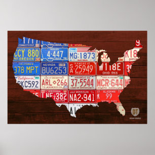 Kfz-Kennzeichen-Karten-Flagge der USA Poster
