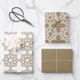 Khaki Arabesque Geometric Muster Geschenkpapier Set