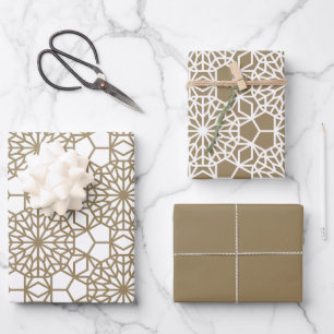 Khaki Arabesque Geometric Muster Geschenkpapier Set
