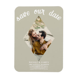 Khaki Beige Diamond Foto Wedding Save the Date Magnet