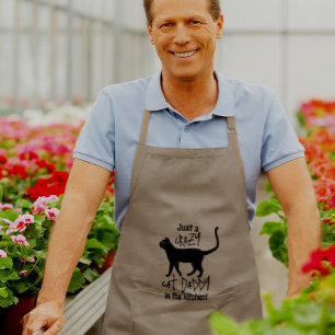 Khaki Black Personalisiert Crazy Cat Daddy Lange Schürze