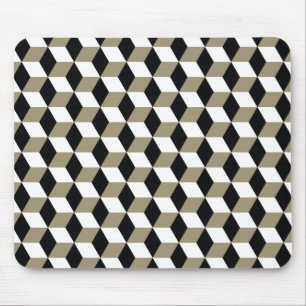 Khaki Black & White 3D Cubes Pattern Mousepad