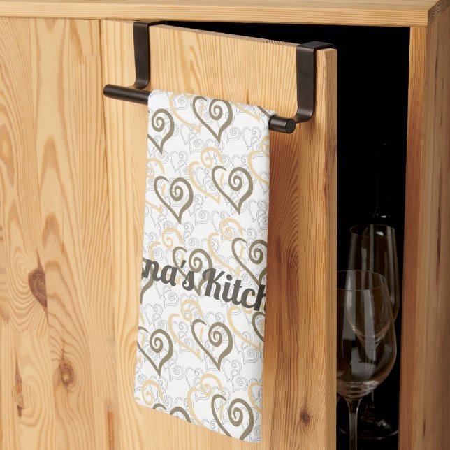 Khaki Brown Linked Heart Art Custom Geschirrtuch (Drittel gefaltet)