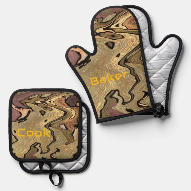 Khaki Camouflage tarouflage Cook Baker personalisi Ofenhandschuh & Topflappen-Set (Vorderseite/Rückseite)