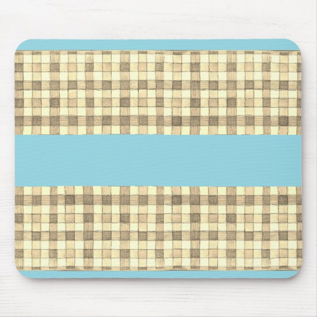 Khaki Creme Gingham Blue Strip Mauspad (Vorne)