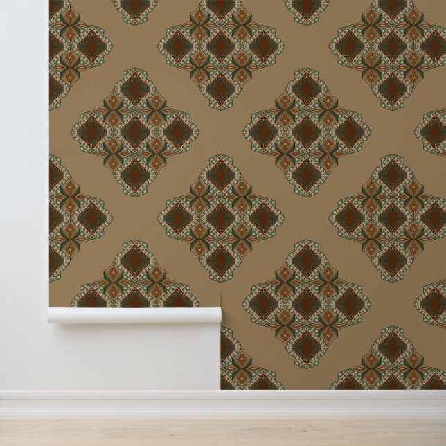 Khaki Damask - Boho Earthy Vibes Tapete (Anwendung)