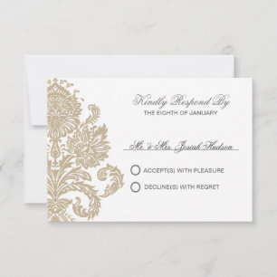Khaki Damask Border Wedding DIY RSVP Card Karte