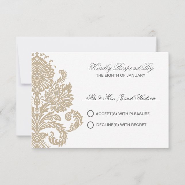 Khaki Damask Border Wedding DIY RSVP Card Karte (Vorderseite)