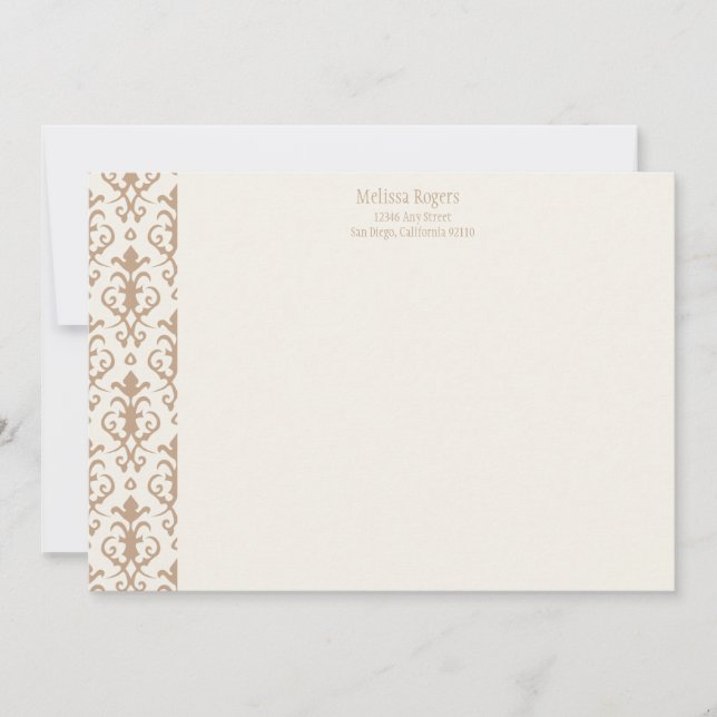 Khaki Damask Note Card Mitteilungskarte (Vorderseite)