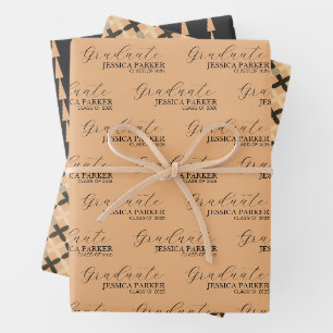 Khaki Graduate Calligraphy Typografie Script Geschenkpapier Set