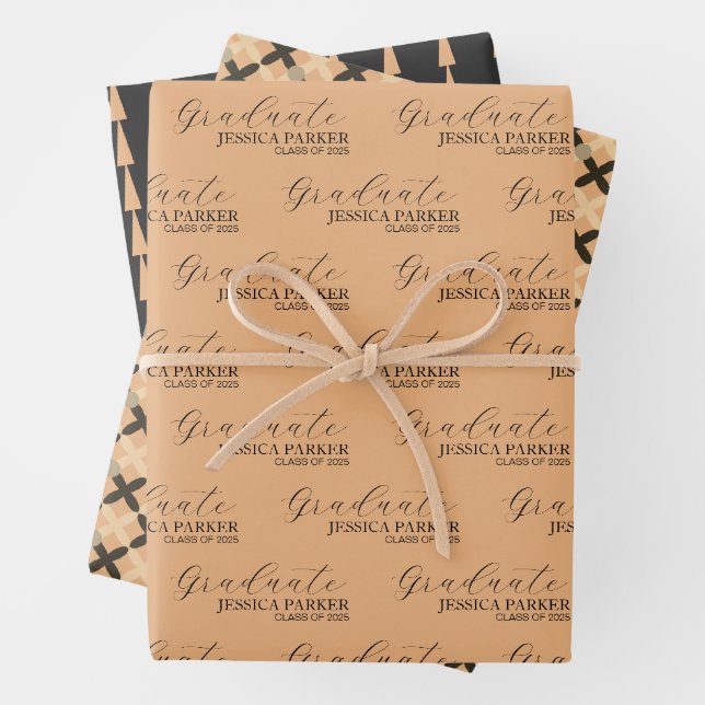 Khaki Graduate Calligraphy Typografie Script Geschenkpapier Set (Beispiel)