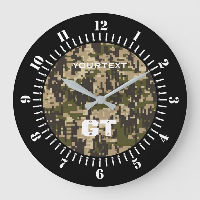 Khaki Green Digital Camouflage Personalisiert auf  Große Wanduhr (Vorderseite)
