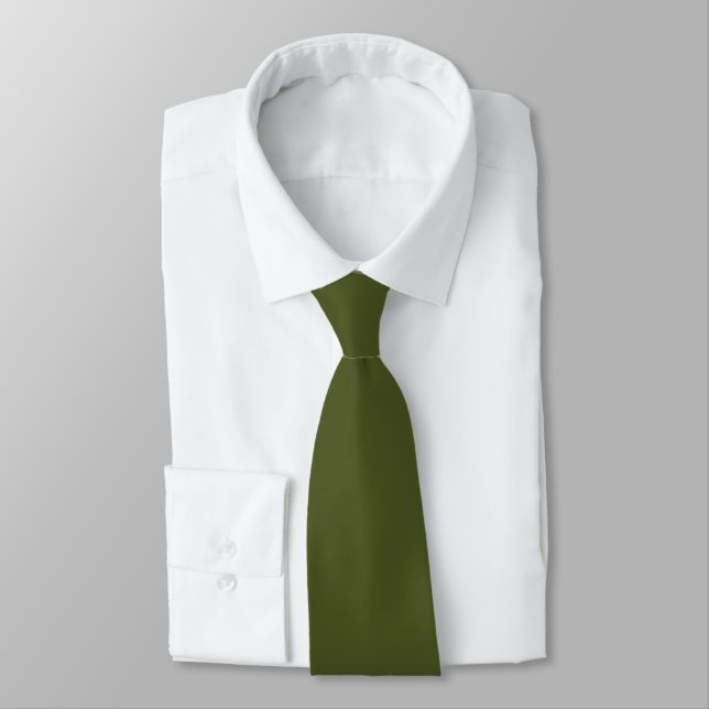 Khaki Green Hidden Initials Solid Color Neck Tie Krawatte (Gebunden)