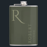 Khaki Green Masculine Monogram Trauzeugen Gift Flachmann<br><div class="desc">Diese einfache,  benutzerdefinierte Trauzeugen-Flasche enthält den Namen des personalisierten Trauzeugen oder Trauzeugen und Monogramm. Sie können den Hintergrund und die Farben der Schriftart ganz einfach ändern,  um sie an Ihre Veranstaltung anzupassen.</div>