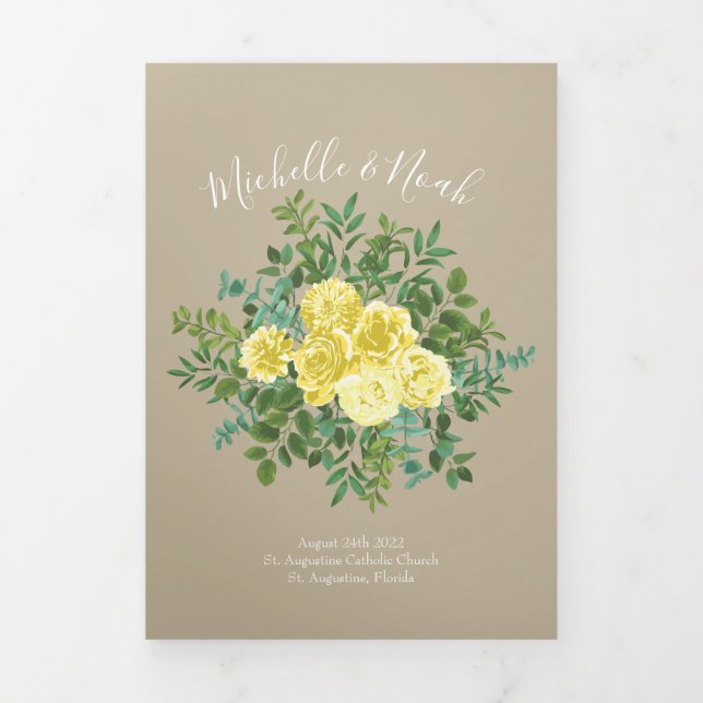 Khaki Jaune clair Écru Programmes de mariage Rose (Page de couverture)