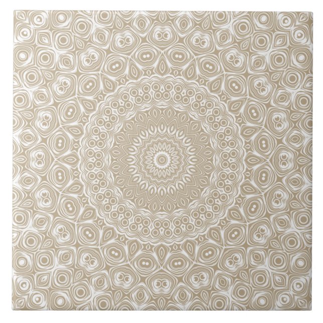 Khaki Mandala Geometric Pattern Fliese (Vorderseite)