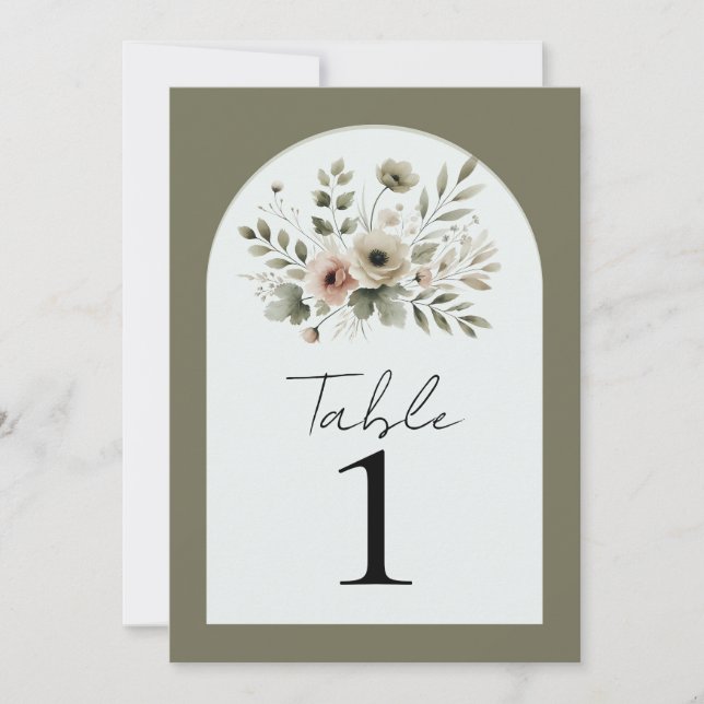 Khaki Olive Green Watercolor Blumentisch Einladung (Vorderseite)