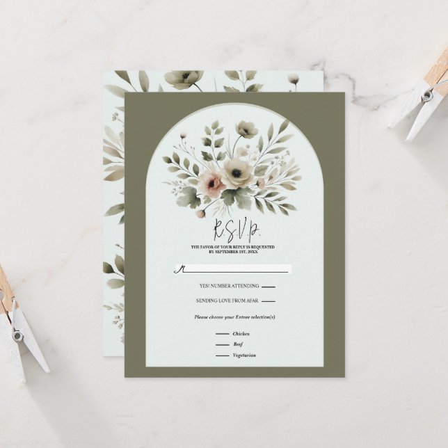Khaki Olive Green Watercolor UAWG Einladung (Vorderseite/Rückseite Beispiel)