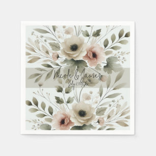 Khaki Olivgrün Aquarell Blumen Hochzeit Serviette