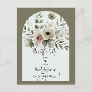 Khaki Olivgrün Aquarell Blumen Hochzeitseinladung  Ankündigungspostkarte