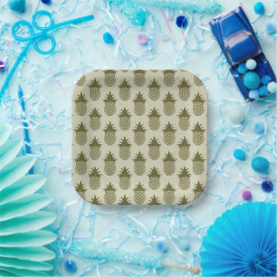Khaki Pineapple Pattern Pappteller
