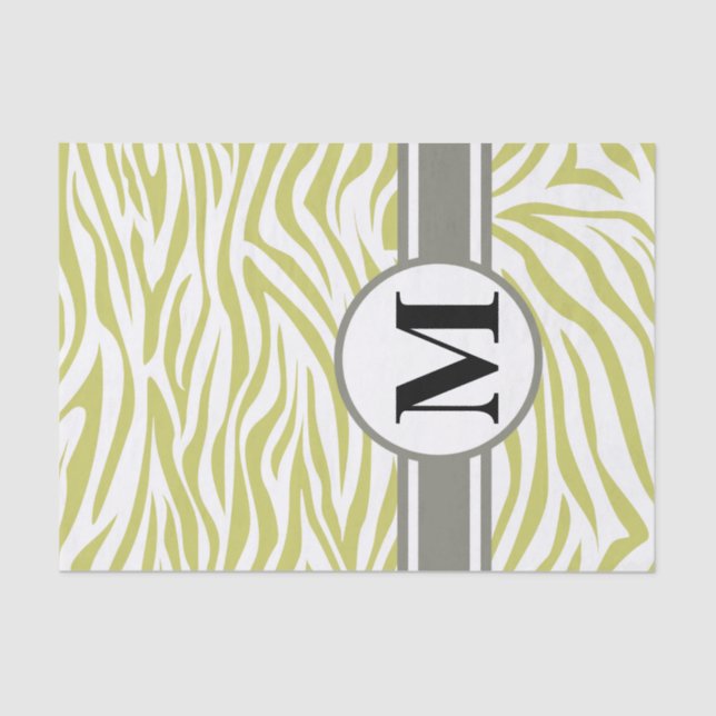 Khaki Safari Zebra mit Monogramm Seidenpapier (Vorderseite)