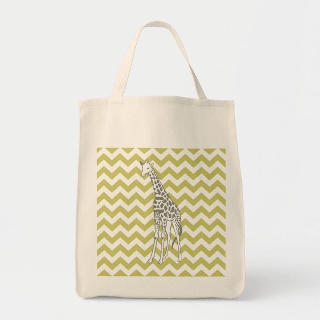 Khaki Safari Zickzack mit Pop Art Giraffe Tragetasche (Vorne)