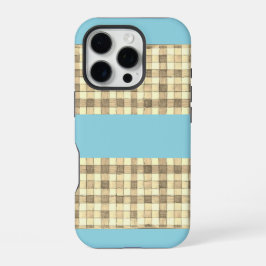 Khaki tan Creme Gingham Blue Stripe iPhone 16 Fall iPhone 16 Pro Hülle