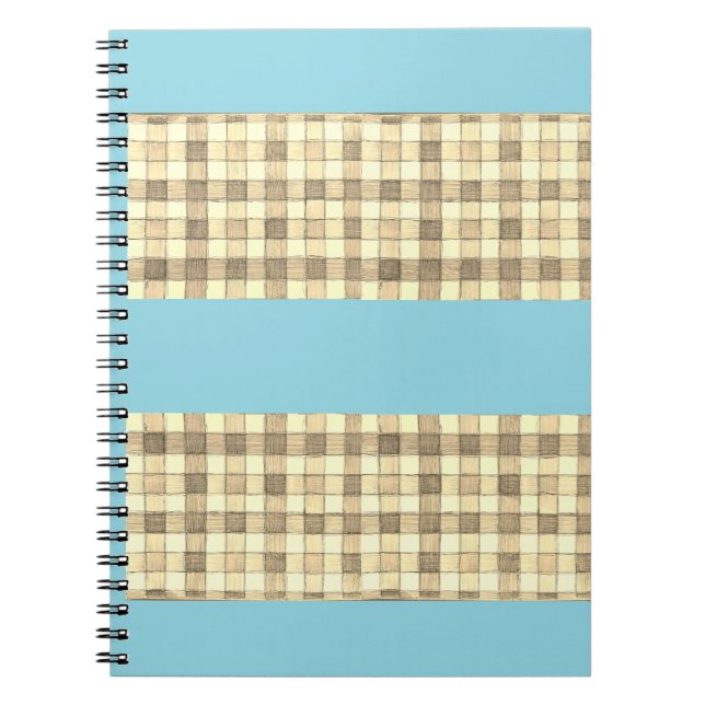 Khaki tan Gingham mit blauem Strip-Notebook Notizblock (Vorderseite)