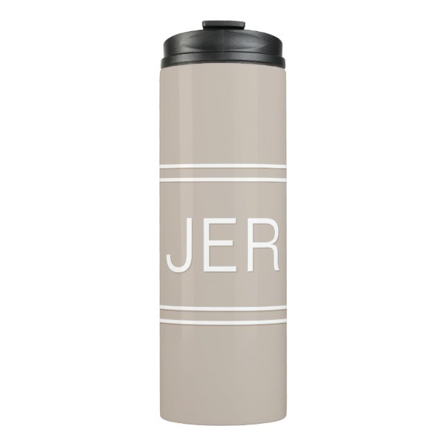 Khaki Tan Personalisiert Monogram Initials Drink Thermosbecher (Vorderseite)
